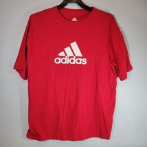 Adidas Mens Shirt XL Red White Short Sleeve Casual Spell Out Three Stripes - $11.87
