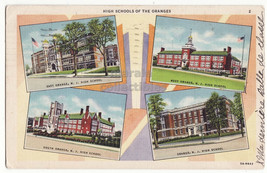 Orange New Jersey, 4 High Schools of the Oranges, 1930s vintage postcard - $3.70