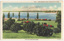 Minneapolis MN, Lake Nokomis Park, c1940s Minnesota linen vintage postcard - $3.00