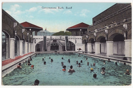 CANADA Banff Alberta, Government Bath Swimming Pool Along CPR, c1920s postcard - £2.75 GBP