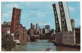 Chicago IL, Ontario Street Lift Bridge on Chicago River c1962 vintage po... - $3.50