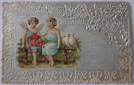 Angels And Doves, Embossed Romantic 1908 Die Cut Art Vintage Antique Postcard - £6.66 GBP