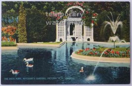 Canada Victoria Bc, Butchart Gardens Park Duck Pond, c1930-40s Vintage Postcard - £2.74 GBP