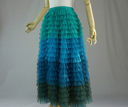 GREEN BLUE Tiered Tulle Skirt Women Custom Plus Size Long Tulle Skirt image 6