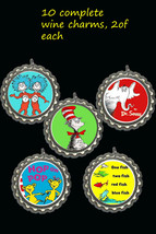 dr seuss  party theme wine charms markers 10 party favors thing 1 2 cat ... - $10.44