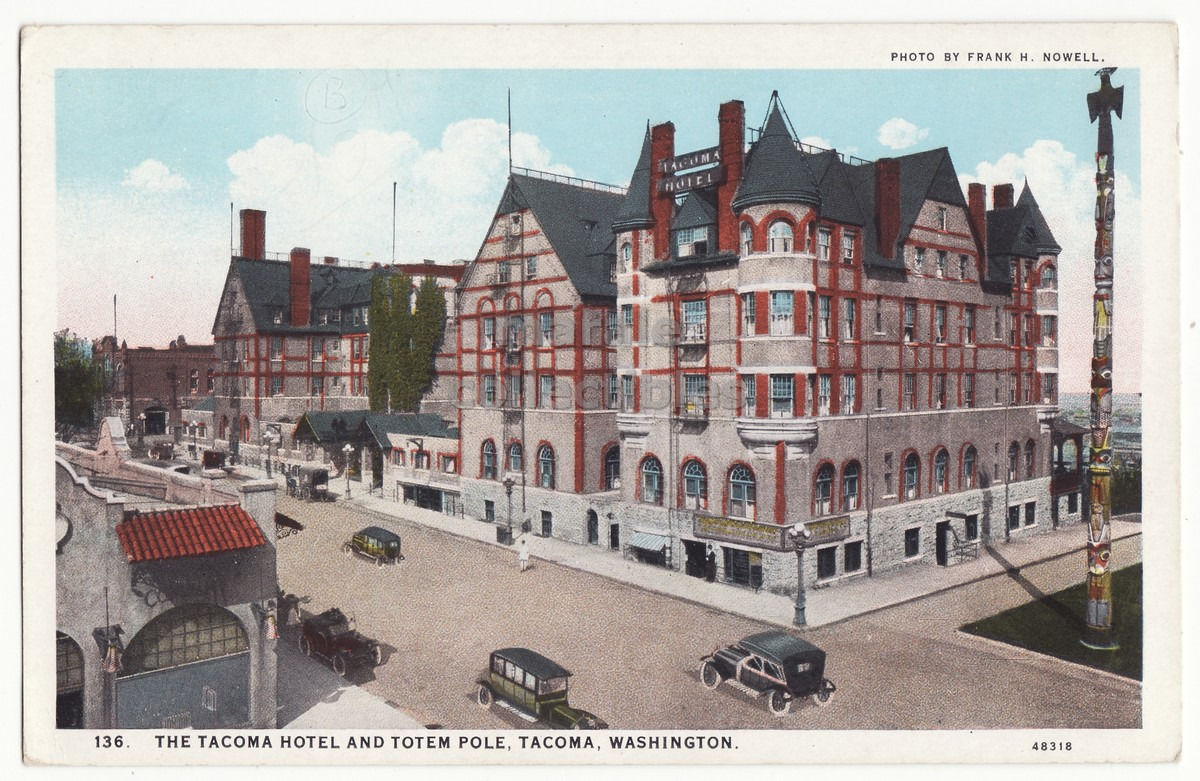 Tacoma Washington, Tacoma Hotel and Totem Pole c1920s vintage postcard WA - $3.50