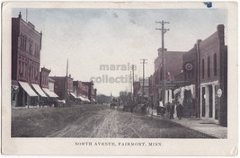 FAIRMONT MN, EARLY NORTH AVENUE STREET SCENE, 1909 antique vintage postcard - $12.00