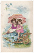 Children Girls Under Umbrella - Die Cut DRESSES~1900s Vintage Novelty Postcard - £5.19 GBP