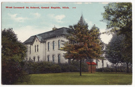 Grand Rapids Mi ~ West Leonard Street School - c1910s Unused Vintage Postcard - £6.29 GBP