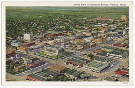 VERNON TX, BUSINESS SECTION AERIAL VIEW c1940s vintage Texas postcard - $4.95