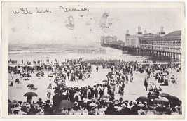 ATLANTIC CITY NJ, BEACH CROWD WATCHING A RESCUE - 1900s vintage antique ... - £6.38 GBP