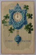 Flower Wall Clock 1910s Holiday Greetings Embossed Vintage Antique Postcard - £5.10 GBP