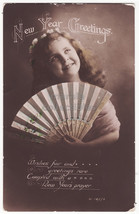 Beautiful Little Girl With Hand Fan ~ c1910s Tinted Real Photo Postcard Rppc - £3.95 GBP
