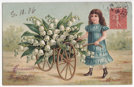 Edwardian Little Girl Pushing Cart Full Of Flowers ~1906 Embossed Art Postcard - £5.89 GBP