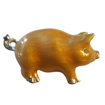 Retro Gold Tone Pig Brooch Rhinestone Eyes Silver Accents Pork Hog Farm ... - $26.94