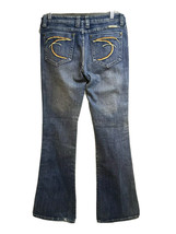 Frankie B Blue Distressed Denim Flare Jeans 6 Stretch Embroidered 5 Pock... - $24.74