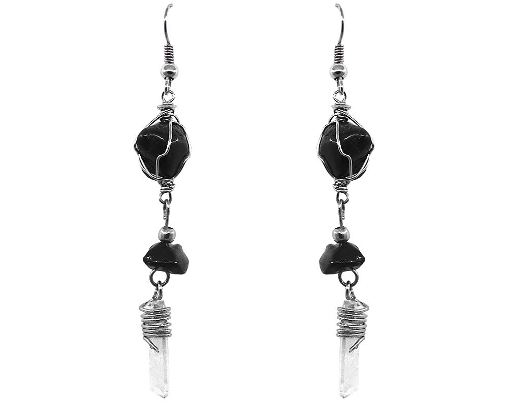 Wire Wrapped Tumbled Healing Stone Long Clear Quartz Crystal Point Dangl... - £13.41 GBP