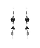 Wire Wrapped Tumbled Healing Stone Long Clear Quartz Crystal Point Dangle Earrin - $17.81