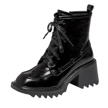 Women Ankle Boots Shoes Thick Heels Martin Boots Genuine Leather Fashion Black B - £112.24 GBP