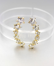 LUXURIOUS 18kt Gold Plated .25ct Diamond CZ Crystals Crescent Earrings - £15.14 GBP