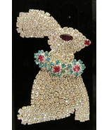 EASTER BUNNY RABBIT  BROOCH PIN CRYSTAL RHINESTONES ALL STONES PRONG SET - $52.04 CAD