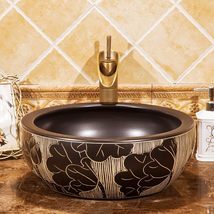 Lotus Painting Art Porcelain Bathroom Vessel Sink, Handcrafted Professio... - $559.38 CAD