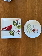 Lot of Tag White w Red Bird Square &amp; Bia Round Reindeer &amp; Christmas Tree Ceramic - £9.07 GBP