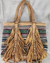 Womens Purse Brown Native Southwestern Cowgirl Sequined Tasseled Shoulder Bag - £42.85 GBP