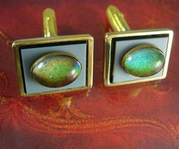 Haunted Moodstone Cufflinks Vintage Color changing Eerie gold MAGIC Translucent  - £122.46 GBP