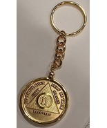 AA Medallion Keychain Sobriety Chip Holder 18k Gold Plated Key Chain by ... - £9.48 GBP
