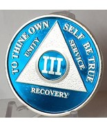 Blue Silver Plated 3 Year AA Alcoholics Anonymous Medallion Sobriety Chi... - £14.78 GBP