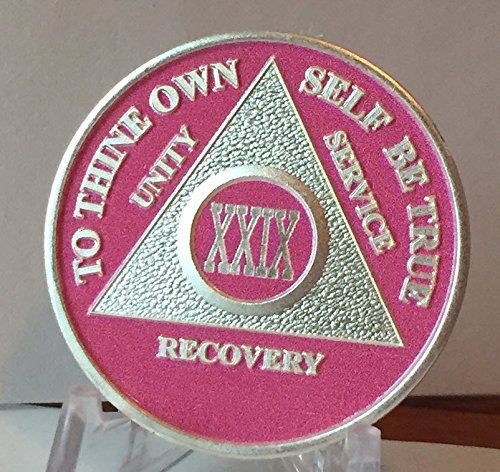 Pink & Silver Plated 29 Year AA Alcoholics Anonymous Sobriety Medallion Chip ...