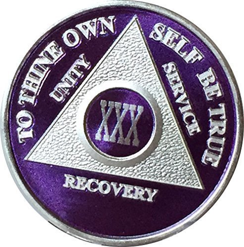 30 Year Purple & Silver Plated AA Alcoholics Anonymous Medallion Chip Vinyl P...