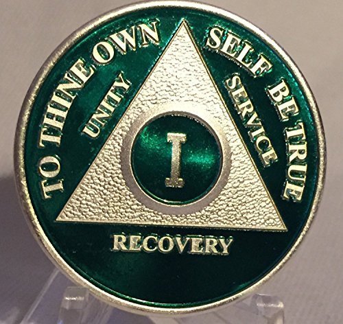 Green & Silver Plated Six Year AA Alcoholics Anonymous Medallion Chip 6