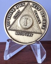 AA Alcoholics Anonymous 1 Year Medallion Chip &amp; Stand Holder Bronze One ... - £3.98 GBP