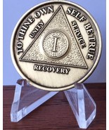 AA Alcoholics Anonymous 1 Year Medallion Chip &amp; Stand Holder Bronze One ... - £3.85 GBP