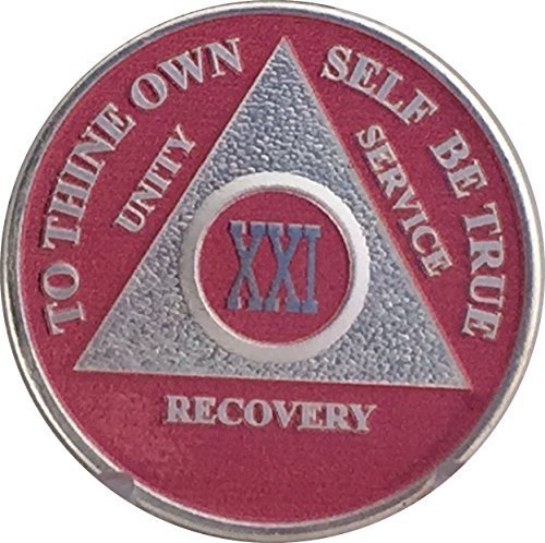 21 Year Pink & Silver Plated AA Alcoholics Anonymous Sobriety Medallion Chip ...