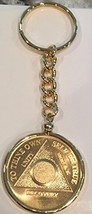 Plain Face 24k Gold Plated AA Medallion In Keychain Removable Sobriety Chip H... - $26.99