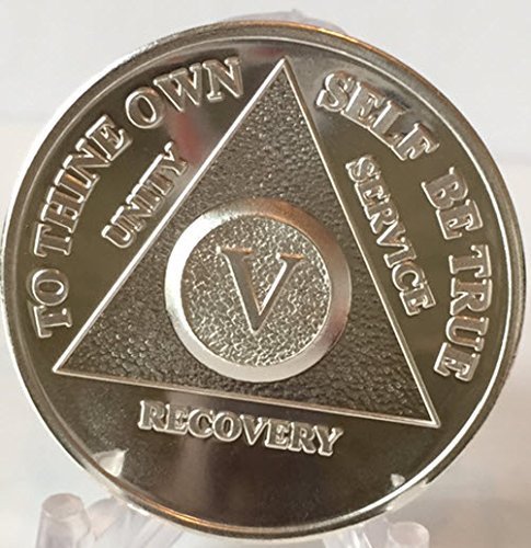 5 Year Silver Plated AA Alcoholics Anonymous Anniversary Medallion Chip Seren...