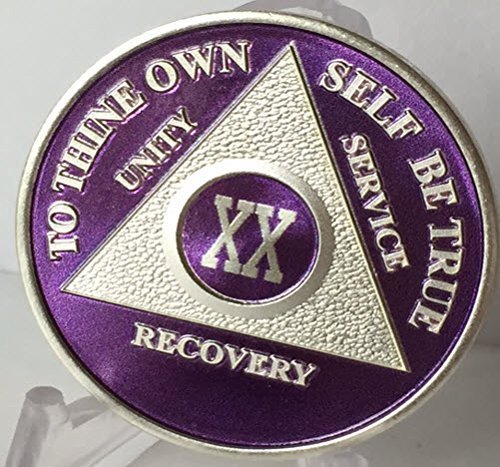 Purple & Silver Plated 20 Year AA Alcoholics Anonymous Medallion Chip Twenty ...