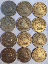 Set of 12 Monthly Bronze AA Alcoholics Anonymous Medallion Month 1 - 11 &amp; 24h... - £18.08 GBP