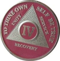 4 Year Pink Silver Plated AA Sobriety Medallion Chip &amp; Vinyl Protector - £13.82 GBP