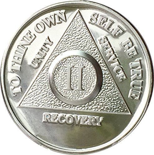 2 Year Silver Plated AA Alcoholics Anonymous Anniversary Medallion Chip Seren...