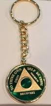 Any Year 1 - 65 Green Gold Plated AA Medallion In Keychain Removable Sobriety... - £23.59 GBP