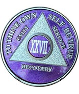 Purple &amp; Silver Plated 27 Year AA Alcoholics Anonymous Medallion Chip Tw... - £15.97 GBP