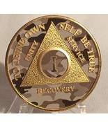 1 Year Camouflage Camo Gold Plated AA Medallion Sobriety Chip - £12.78 GBP