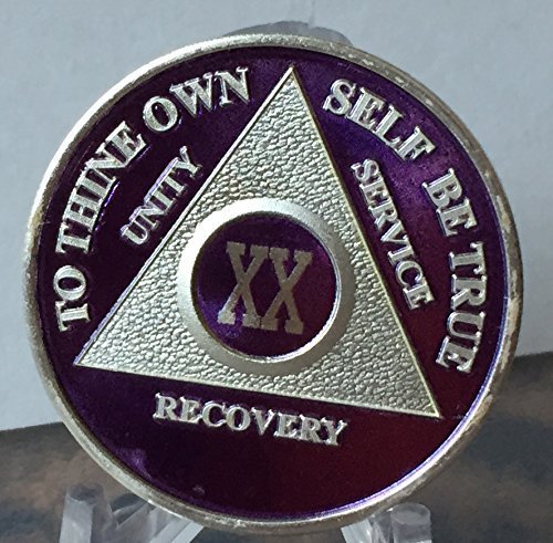 Purple & Silver Plated 20 Year AA Alcoholics Anonymous Medallion Chip