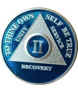 Blue Silver Plated 2 Year AA Alcoholics Anonymous Medallion Sobriety Chi... - £15.97 GBP