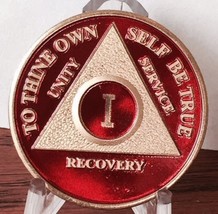 Red Gold Plated AA Alcoholics Anonymous Anniversary Ten or 10 Year Medallion ... - £14.44 GBP