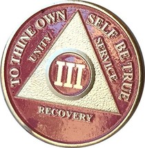 Pink &amp; Silver Plated 3 Year AA Alcoholics Anonymous Sobriety Medallion Chip &amp;... - £14.78 GBP
